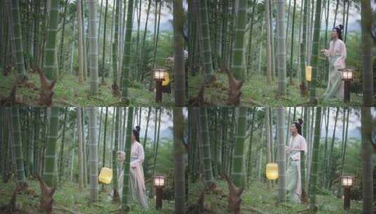 古装宋代美女提着登录在竹林中高清在线视频素材下载