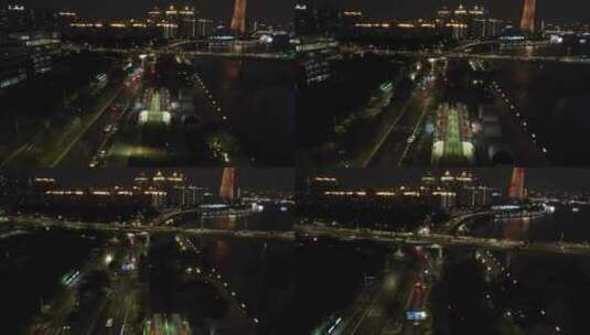 广州城市夜景交通航拍高清在线视频素材下载