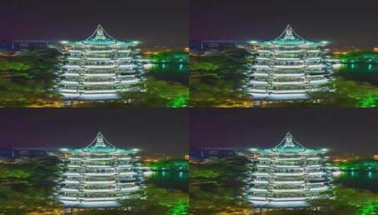 广西桂林日月双塔夜景航拍移动延时高清在线视频素材下载