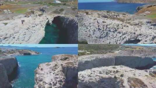 帕帕弗拉加斯海滩的悬崖和海滩，米洛斯，希腊高清在线视频素材下载