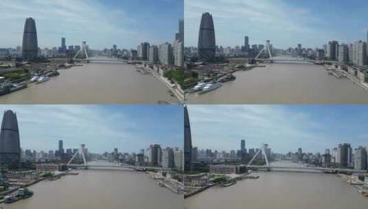 航拍宁波甬江外滩大桥高清在线视频素材下载