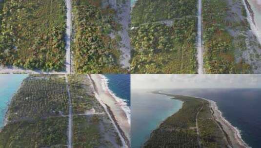 Arial，法属波利尼西亚法卡拉瓦环礁的无人机照片。相机指向一条道路和提尔蒂高清在线视频素材下载