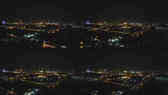 山东聊城城市夜景灯光航拍高清在线视频素材下载