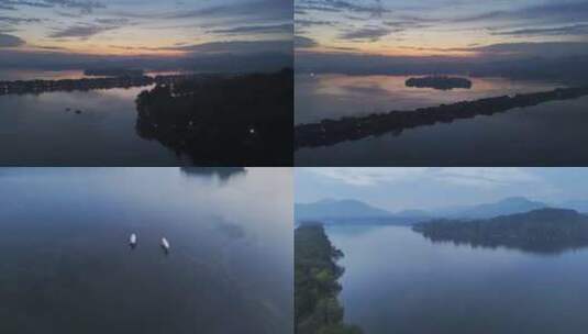 秋天西湖日出前的蓝调时刻高清在线视频素材下载