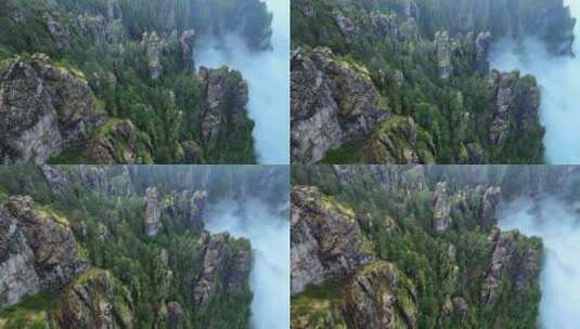 高空航拍黄山山峰奇石云海景观高清在线视频素材下载