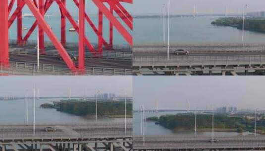 航拍汽车在桥上行驶高清在线视频素材下载