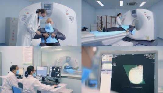 医院医生用大型仪器给患者做脑部CT检查高清在线视频素材下载