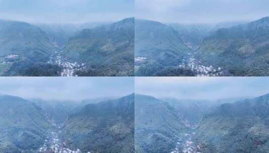 九江市好汉坡起点初冬庐山山谷雪景航拍高清在线视频素材下载