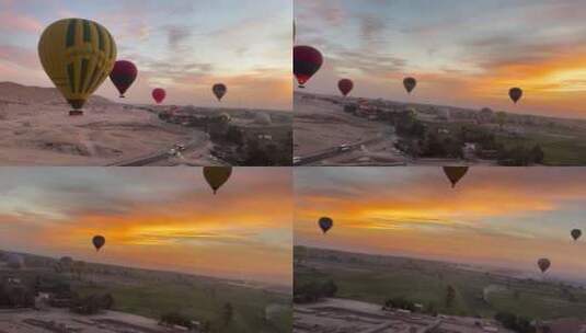 埃及 卢克索 热气球 唯美 日出 田野高清在线视频素材下载