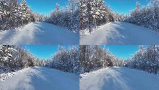 冬季林区交通林间道路山路雪路冰雪路面高清在线视频素材下载