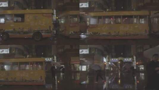 上海南京路步行街雨天夜景高清在线视频素材下载