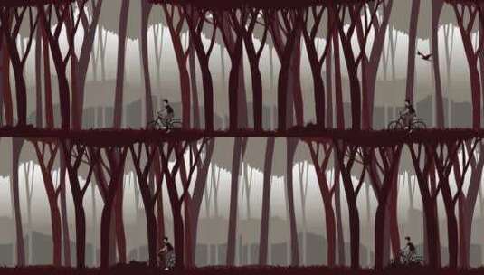 自行车环路二维动画。徒步旅行者骑自行车穿高清在线视频素材下载