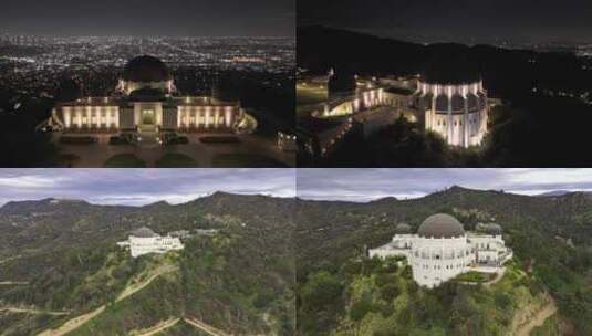 城市航拍加州洛杉矶格里菲斯天文台夜景灯光高清在线视频素材下载