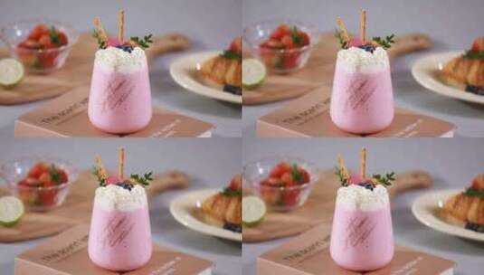 草莓冰沙水果酸奶牛奶早餐健康酸奶红色高清在线视频素材下载