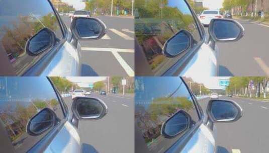 城市汽车开车第一视角后视镜视角高清在线视频素材下载