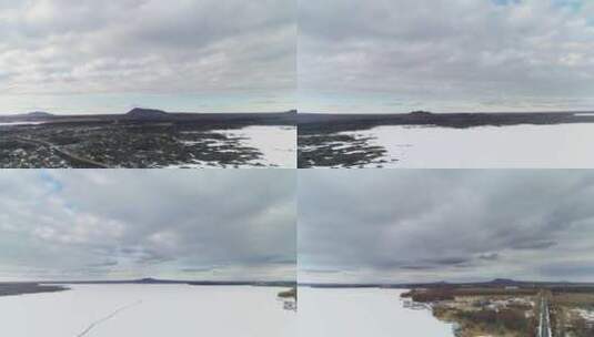 五大连池冬季石海雪地湖泊高清在线视频素材下载