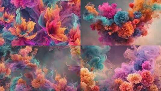 花 抽象 色彩 艺术 流动 烟雾 七彩高清在线视频素材下载