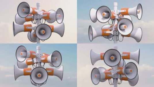 杆子上的扩音器或扬声器。公开公告、警告、高清在线视频素材下载