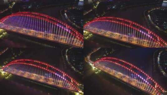 4K湖北武汉汉江晴川桥夜景航拍视频高清在线视频素材下载