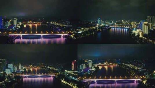 柳州大桥夜景灯光航拍高清在线视频素材下载