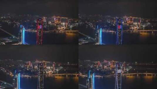 珠海中心大厦夜景航拍城市夜晚摩天大楼灯光高清在线视频素材下载