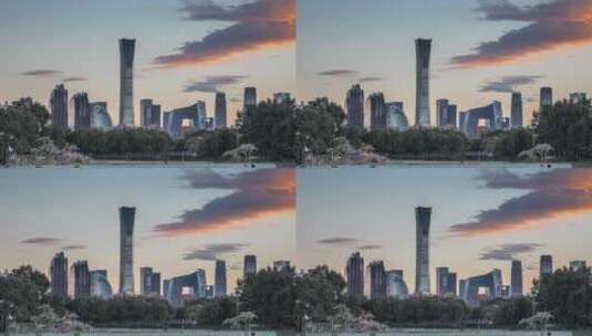 北京CBD晚霞日转夜延时摄影高清在线视频素材下载