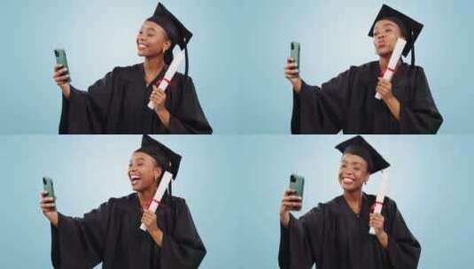 毕业自拍，大学头像中快乐的女人或学生，文高清在线视频素材下载