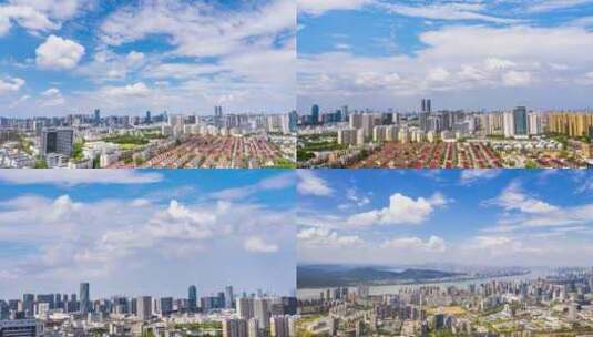 【合集】杭州滨江蓝天白云城市建筑风光延时高清在线视频素材下载