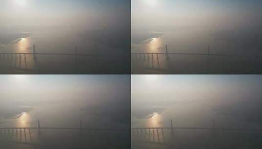 广州湛江城市清晨迷雾日出航拍高清在线视频素材下载
