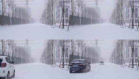 4k北方城市下大雪的马路高清在线视频素材下载