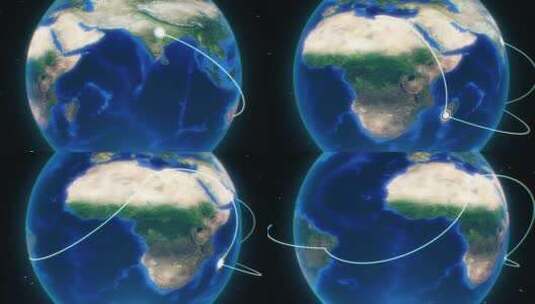 地球的虚拟现实投影和陆地从一点到另一点的高清在线视频素材下载