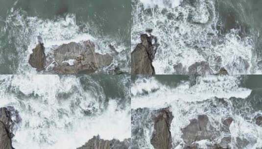 海浪俯拍海水拍打礁石特写浪花岩石潮水波浪高清在线视频素材下载