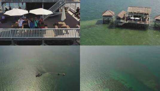 大海快艇海岛海滩马来西亚海上木桥海上水屋高清在线视频素材下载