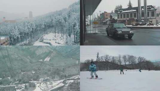 雪后山林中的建筑与树木高清在线视频素材下载