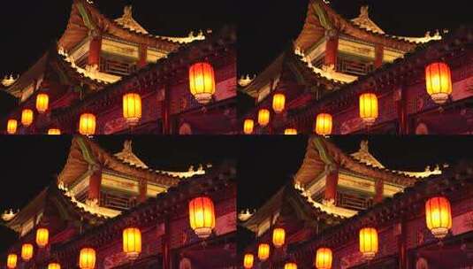 灯笼 夜景 景区 广府古城 广府 古城 红灯笼高清在线视频素材下载