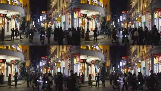 潮州人文牌坊街夜景骑楼街道老街商业街景点高清在线视频素材下载