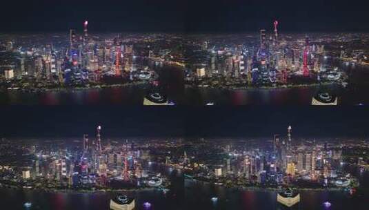上海外滩陆家嘴灯光秀夜景航拍高清在线视频素材下载