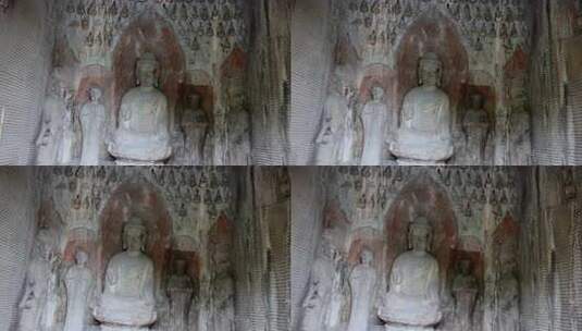 世界文化遗产河南洛阳龙门石窟佛像高清在线视频素材下载