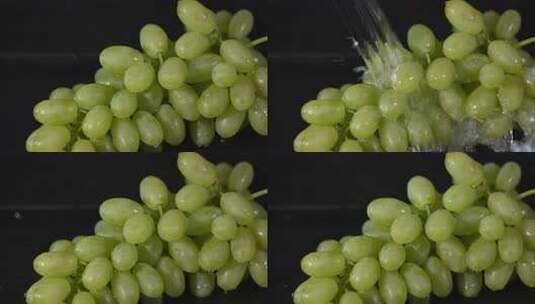 带水珠的新鲜绿葡萄特写高清在线视频素材下载