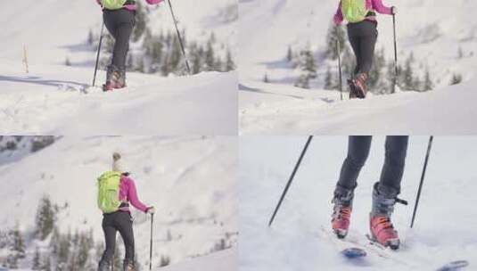 滑雪和徒步旅行登山勇者攀登高清在线视频素材下载