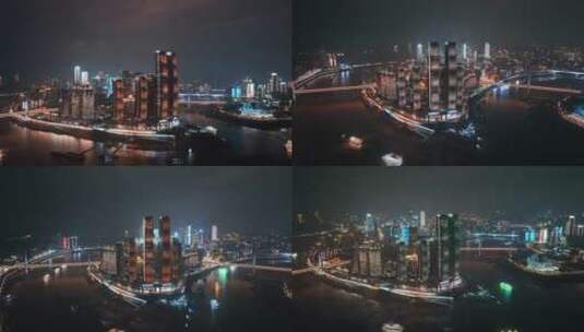 24段4K重庆来福士夜景航拍合集高清在线视频素材下载