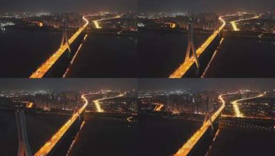武汉天兴洲大桥车流夜景高清在线视频素材下载