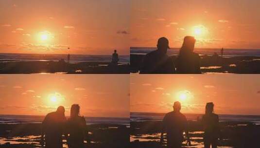 国外海边夕阳情侣散步高清在线视频素材下载