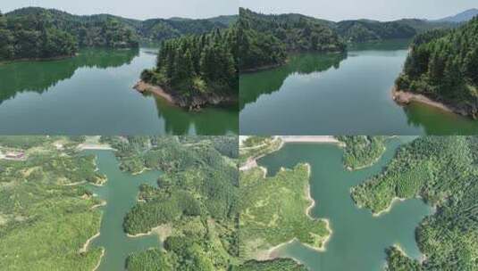航拍青山绿水中的小型湖泊水库高清在线视频素材下载
