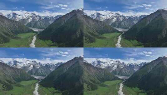 夏塔景区木札特峰昭苏伊犁雪山林场高清在线视频素材下载