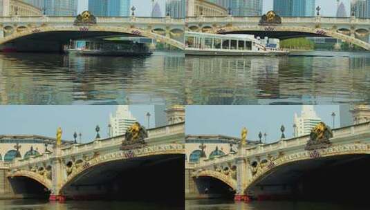 天津网红地标北安桥桥梁河流实拍高清在线视频素材下载