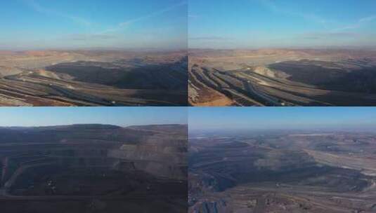 露天煤矿全景航拍机械车辆高清在线视频素材下载