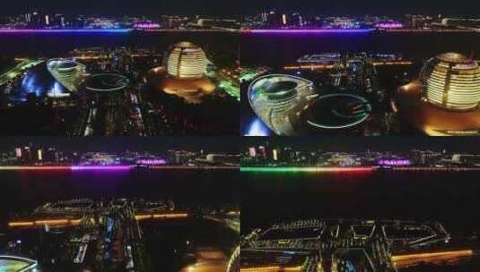 航拍杭州城市阳台灯光秀视频高清在线视频素材下载