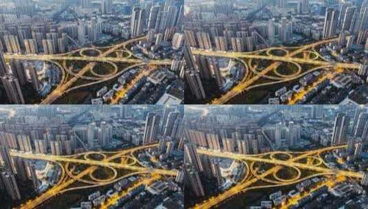 航拍4k武汉城市立交桥夜景车流延时高清在线视频素材下载