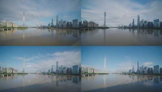 【4K】广州猎德大桥珠江新城蓝天白云高清在线视频素材下载